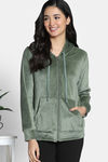 Zivame Knit Poly Velour Jacket - Bronze Green — thumbnail 2